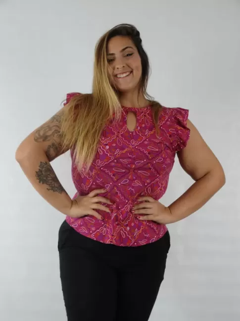 Blusa Feminina Detalhe Gota em Viscose Plus Size Marsala Etnico Colors [2209031]