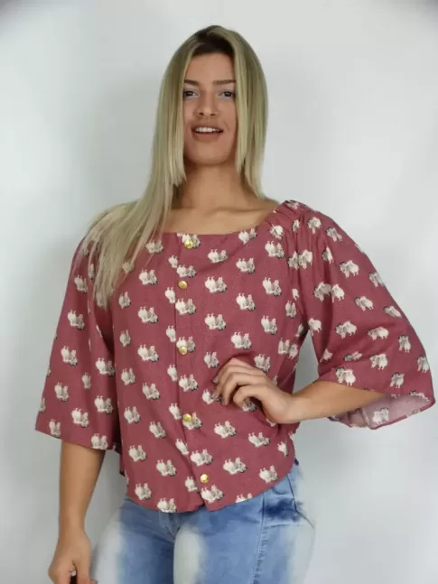 200- Blusa Ombro a Ombro Rose Dogs