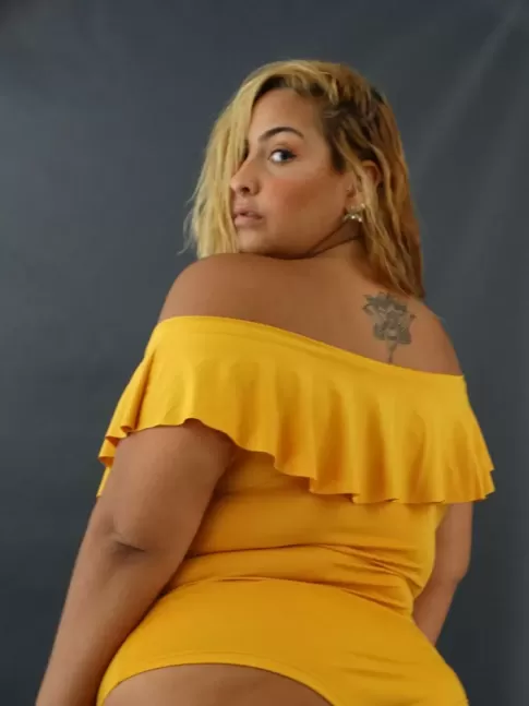 Body Ciganinha Plus Size em Suplex Mostarda [2012159]