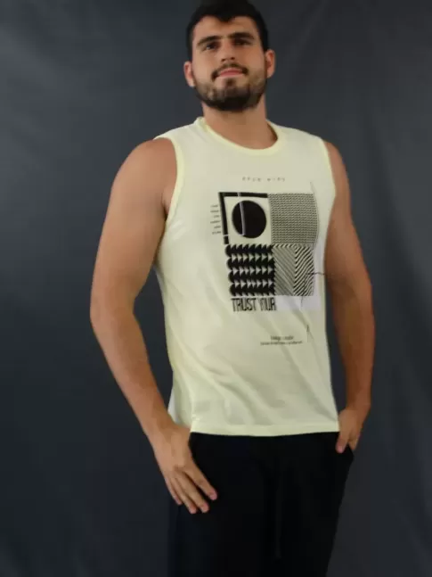 Camiseta Masculina Regata Estampada Geométrica Amarelo [2010183]