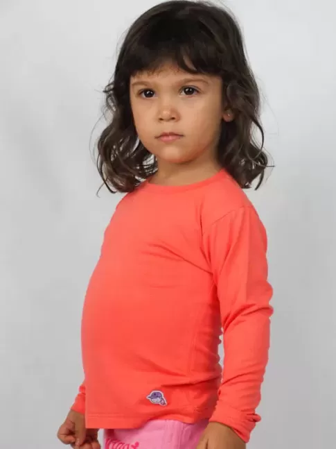 Blusa Feminina Infantil Manga Longa Lisa em Malha Laranja [2106032]