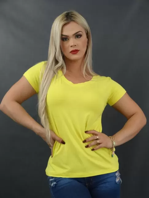 Blusa Feminina T-shirt em Viscolycra Amarelo [2112115]