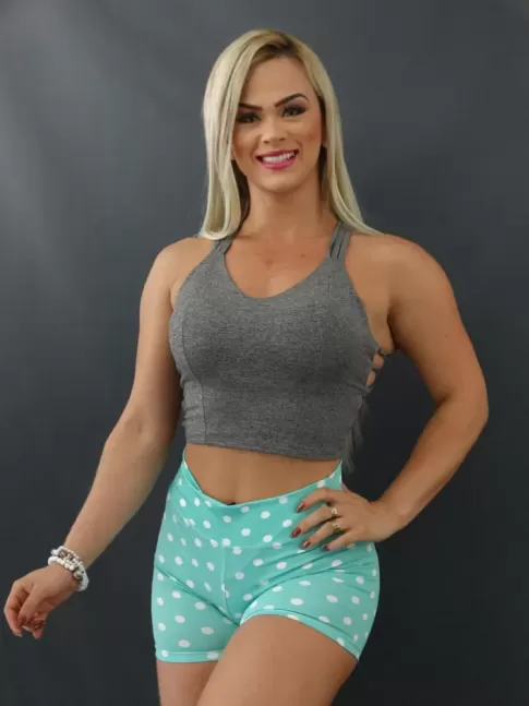 Short Feminino em Suplex Estampado Verde Claro Poa Branco [2109141]