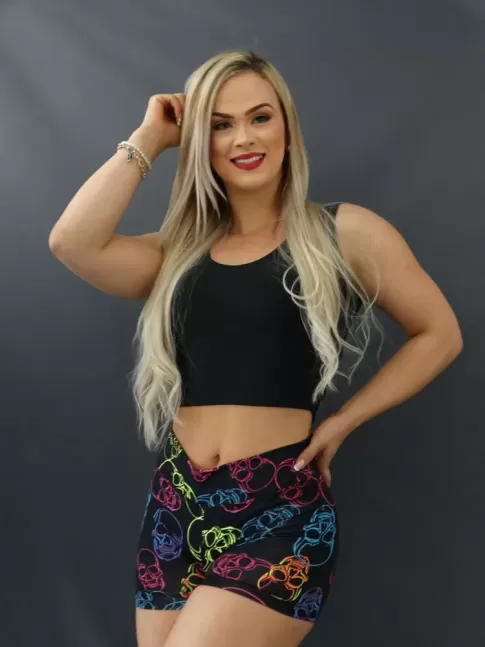 Short em Suplex Estampado Preto Caveiras [2011111]