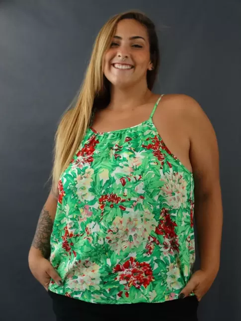 Blusa em Viscose de Alça Decote V Plus Size Goiaba [1911202&91;