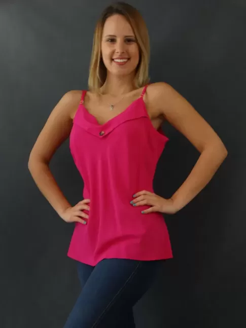 Blusa de Alca Decote V Sobreposto com Botoes em Viscose  Rosa Pink [2110085]  