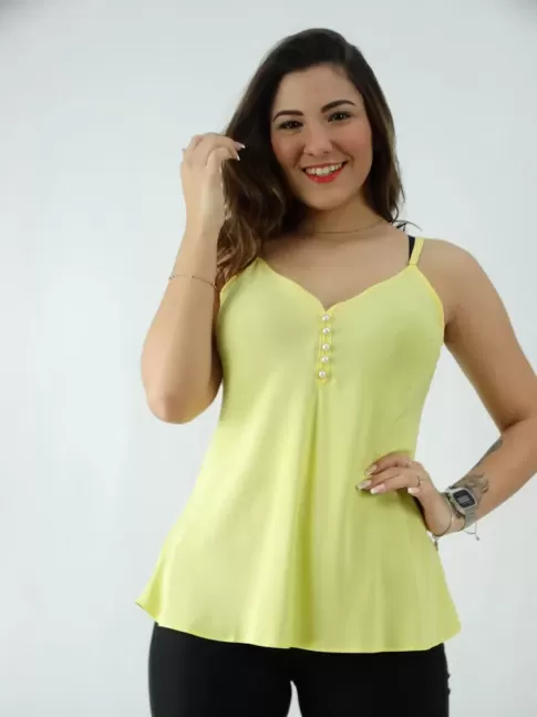 Blusa de Alça com Botões em Viscose Amarelo [2001083]