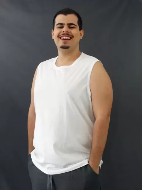 Camiseta Masculina Regata Machão Basic Plus Size Branco [2010128]