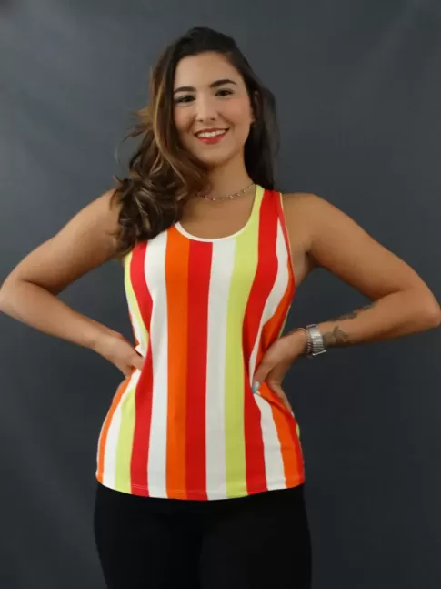 Blusa  Feminina Regata Nadador em Viscolycra Listras Colors [2109063]