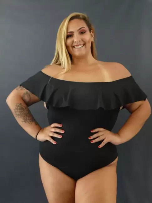 Body em Suplex Ciganinha Plus Size Preto [2009143]