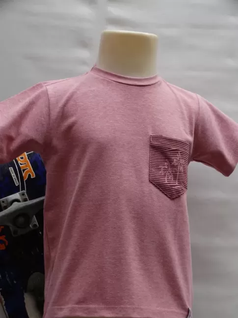 311 - T-shirt infantil com bolso listrado estampa coqueiro