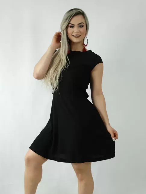 Vestido em Viscose Transpassado nas Costas Preto Liso [1909158]