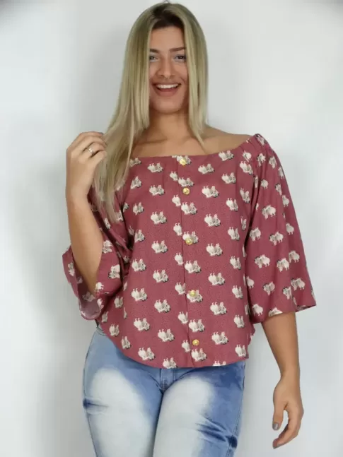 200- Blusa Ombro a Ombro Rose Dogs