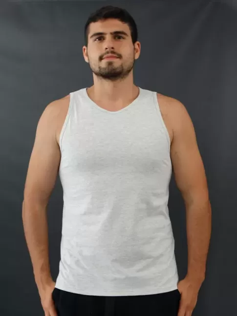 Camiseta Masculina Regata Basic Cinza Claro [2010044]
