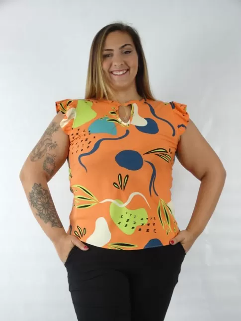 Blusa Feminina Detalhe Gota em Viscose Plus Size Coral Colors [2209032]